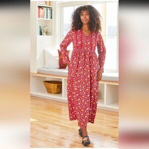 April Cornell School House Cotton Dress, Night Dress House Dress Red Floral  XL